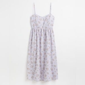H&M+ Linen-Blend Midi Dress in Lavender Floral